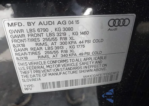 2015 Audi Q7 3.0T Premium from USA, damaged, VIN WA1CGAFE7FD023613